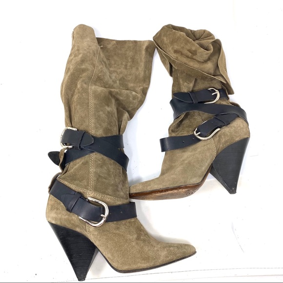 Isabel Marant tan suede black harness booties 37 - Picture 3 of 9